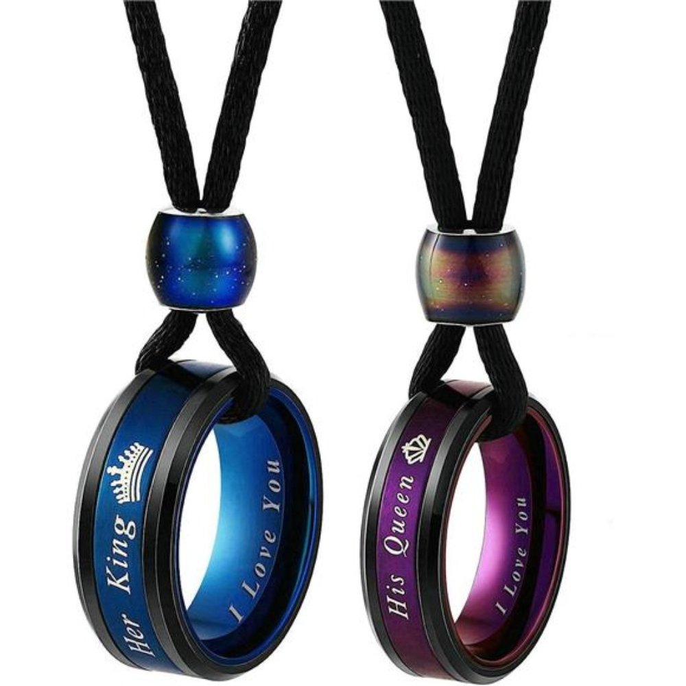 Couple Necklaces for Him & Her Stainless Steel His Queen Her King Crown Pendant